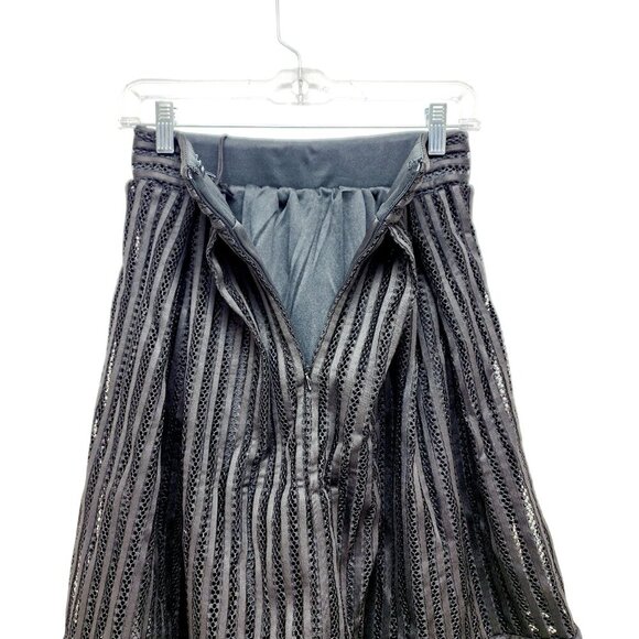 Haute Monde Womens Black Mesh A-Line Midi Skirt  Striped Lace Design Size S - Picture 4 of 10